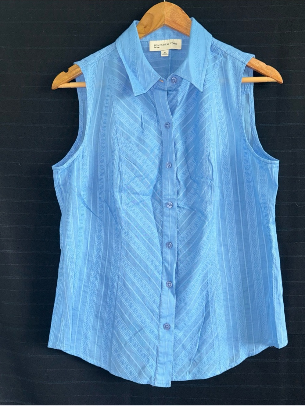 Jones New York Blue Sleeveless Button Up Blouse Shirt M Lightweight Preppy